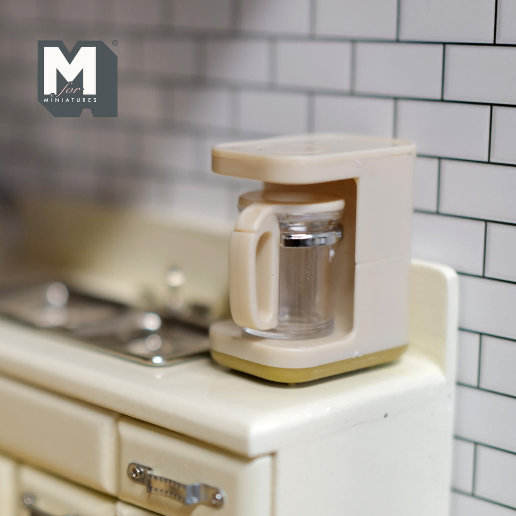 1:12 Scale Miniature Drip Coffee Maker with Glass Carafe, 1-3/8 inch tall, DIY Dollhouse Supply (cream)