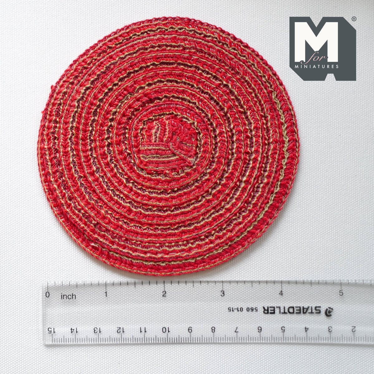 1:12 Scale Miniature Round Braided Area Rug, 4-1/2 inch dia., DIY Dollhouse Supply (red and pink)