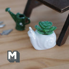 1:12 Scale Miniature Ceramic Snail Planter with Succulent, 1-3/16 inch long, DIY Dollhouse Supply (white)