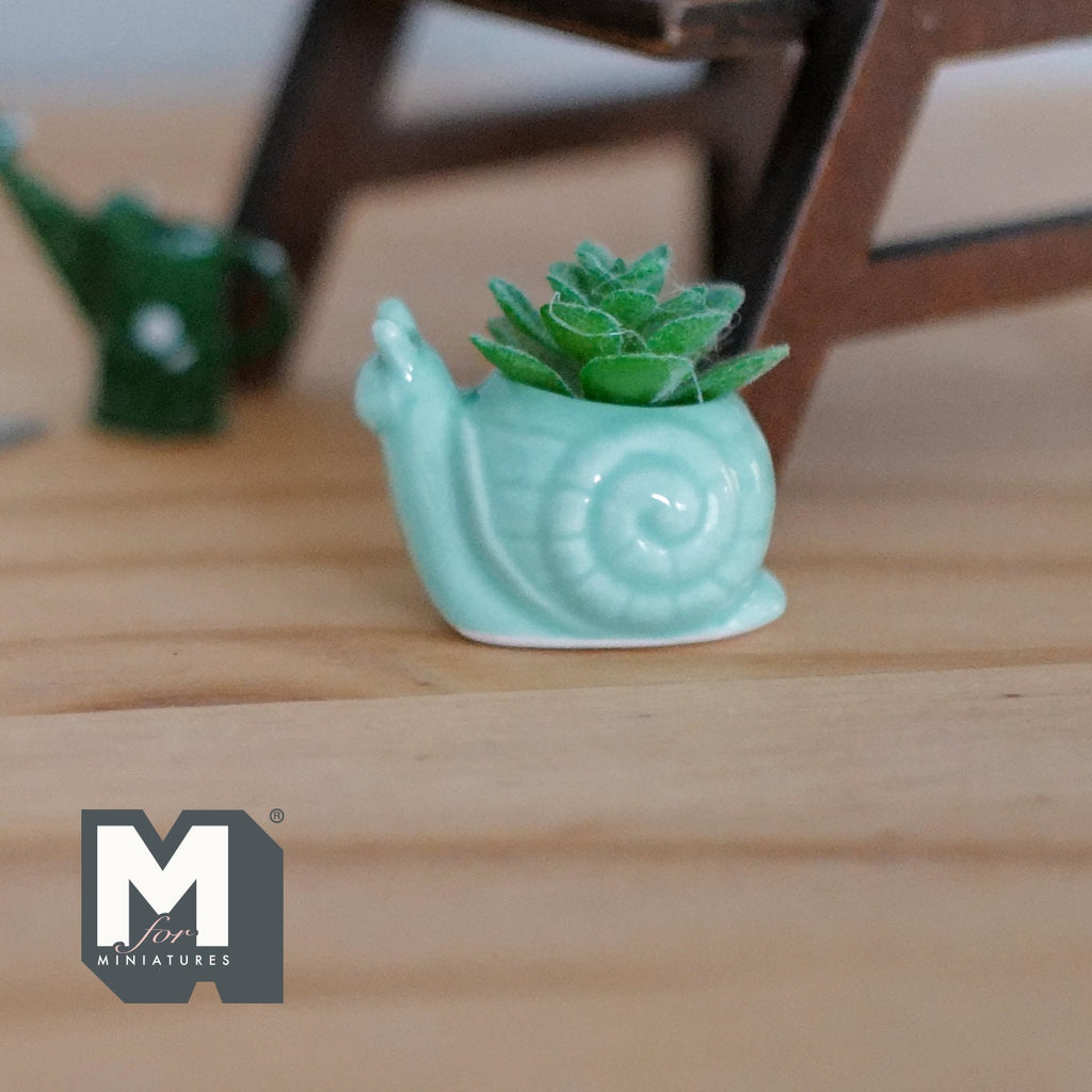 1:12 Miniature Ceramic Snail Planter Flower Pot 1 Inch Scale Dollhouse Snail Pot - B078