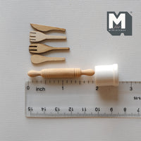 Miniature Utensils and Holder Set of 6 , 1:12 Scale Dollhouse Kitchen Pastry Tool Baking Utensils Dough Roller - D042