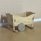 1:12 Scale Miniature Unpainted Wood Rocking Baby Cradle, Shaped Sides, 3-1/4 inch long, DIY Dollhouse Supply