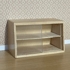 1:12 Scale Miniature Unpainted Wood Wall Shelf Cabinet, 2 Clear Sliding Doors, 3-15/16 inch wide, DIY Dollhouse Supply