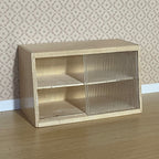 1:12 Scale Miniature Unpainted Wood Wall Shelf Cabinet, 2 Clear Sliding Doors, 3-15/16 inch wide, DIY Dollhouse Supply