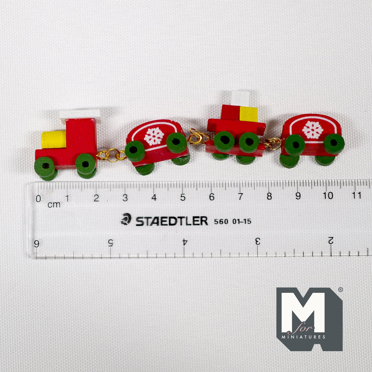 1:12 Scale Miniature Wood Toy Train, Engine with 2 Cars, 4-5/16 inch long, DIY Dollhouse Supply (red)