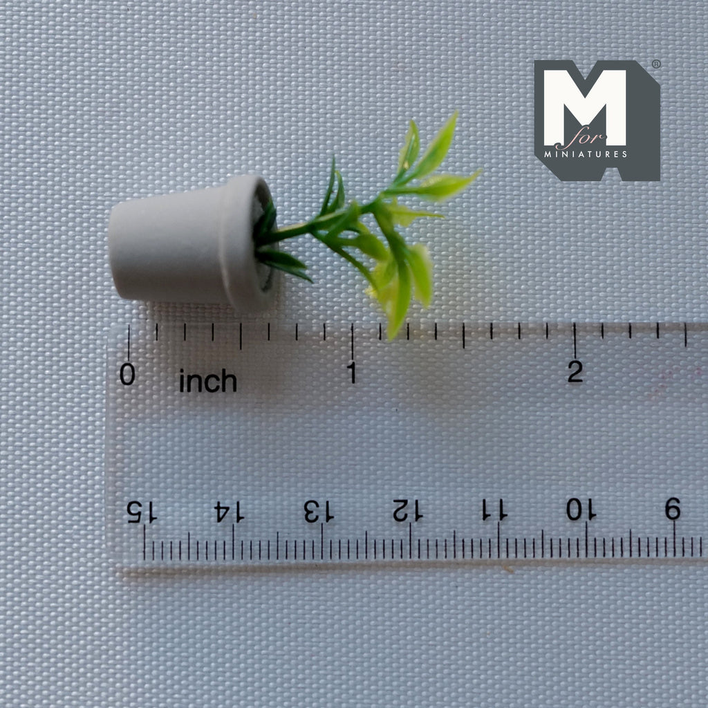 1:12 Scale Miniature Potted Plant with Green Leaves, White Round Pot, 1-5/8 inch tall, DIY Dollhouse Supply (cast resin)
