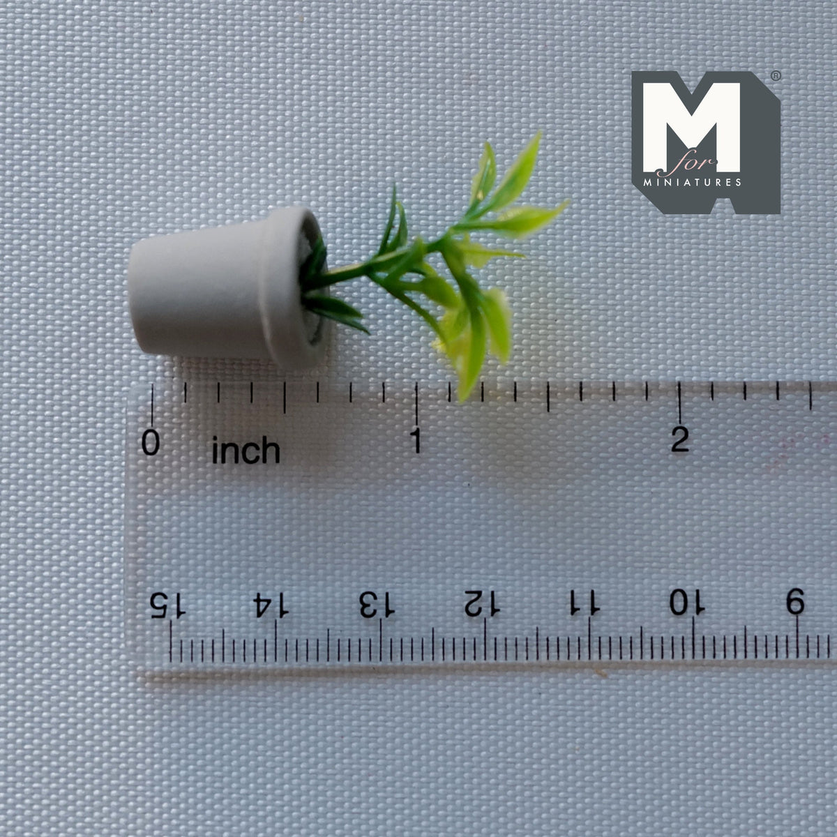 1:12 Scale Miniature Potted Plant with Green Leaves, White Round Pot, 1-5/8 inch tall, DIY Dollhouse Supply (cast resin)