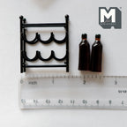 Étagère à vin miniature en métal à l'échelle 1:12 avec 2 bouteilles de vin, lot de 3, 4,4 cm de hauteur, fournitures de maison de poupée à faire soi-même (noir)