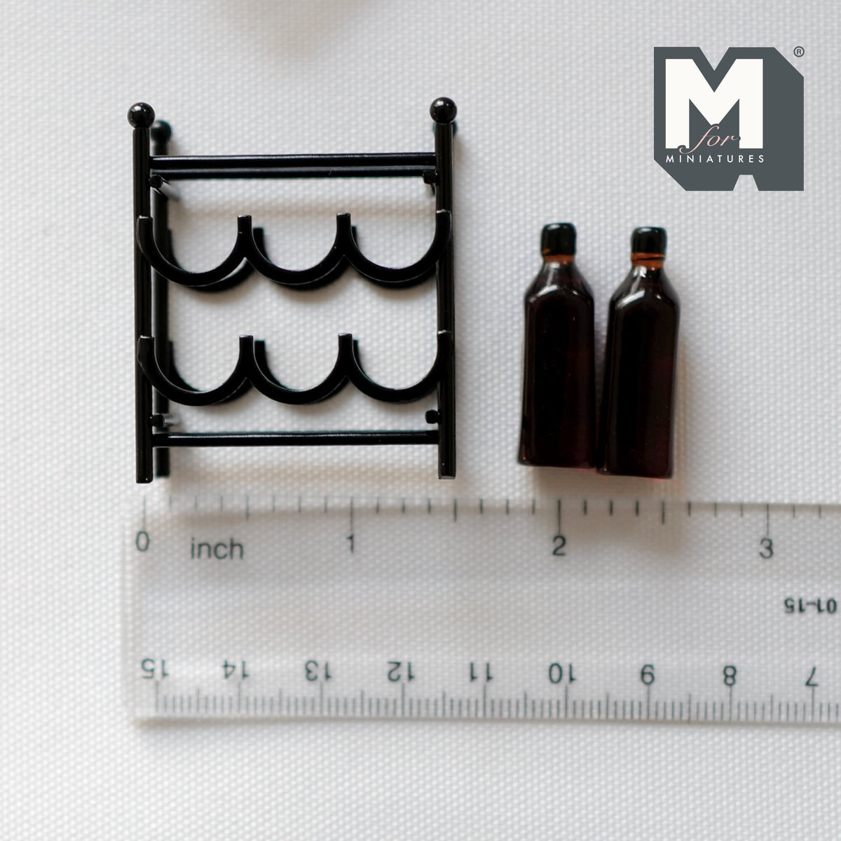 1:12 Scale Miniature Metal Wine Rack with 2 Wine Bottles, Set of 3, 1-3/4 inch tall, DIY Dollhouse Supply (black)