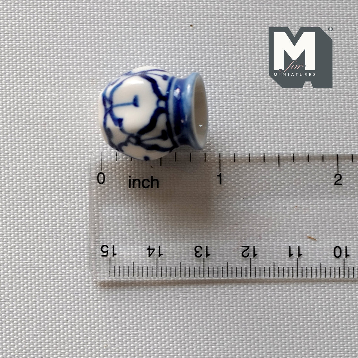 1:12 Scale Miniature Ceramic Hexagon Vase, Blue and White Pattern, 7/8 inch tall, DIY Dollhouse Supply