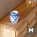 1:12 Scale Miniature Ceramic Hexagon Vase, Blue and White Pattern, 7/8 inch tall, DIY Dollhouse Supply