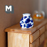 Dollhouse Supplies Miniature Ceramic Vase 1:12 Scale Garden Accessories Flower Planter Pot (blue) - B088