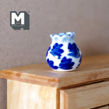 Dollhouse Miniature Ceramic Vase 1:12 Scale Garden Accessories Flower Planter Pot (blue) - B088