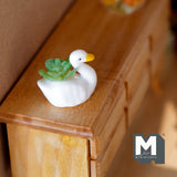 Miniature Swan Pottery Planter with Leaves 1:12 Scale Dollhouse Garden Ceramic Pot with Leaves - B094