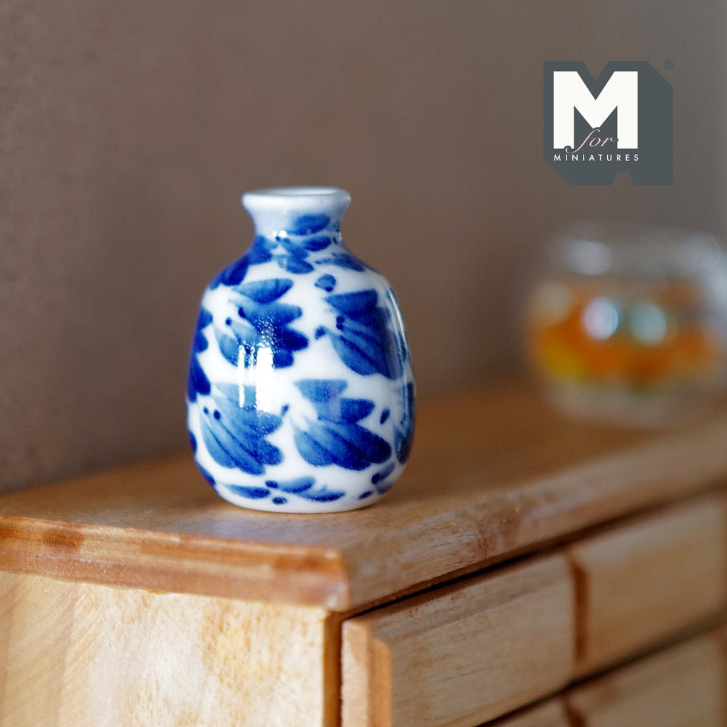 Dollhouse Supplies Miniature Ceramic Vase 1:12 Scale Garden Accessories Flower Planter Pot (blue) - B088