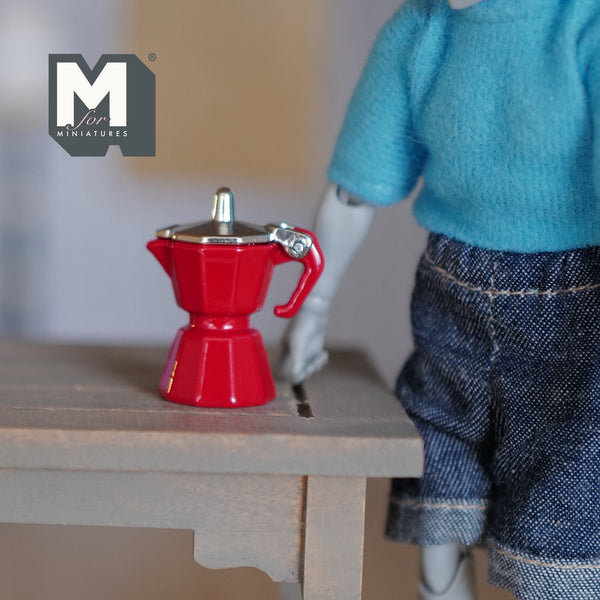 1:12 Dollhouse miniature metal coffee maker (Red, Metal) - E055