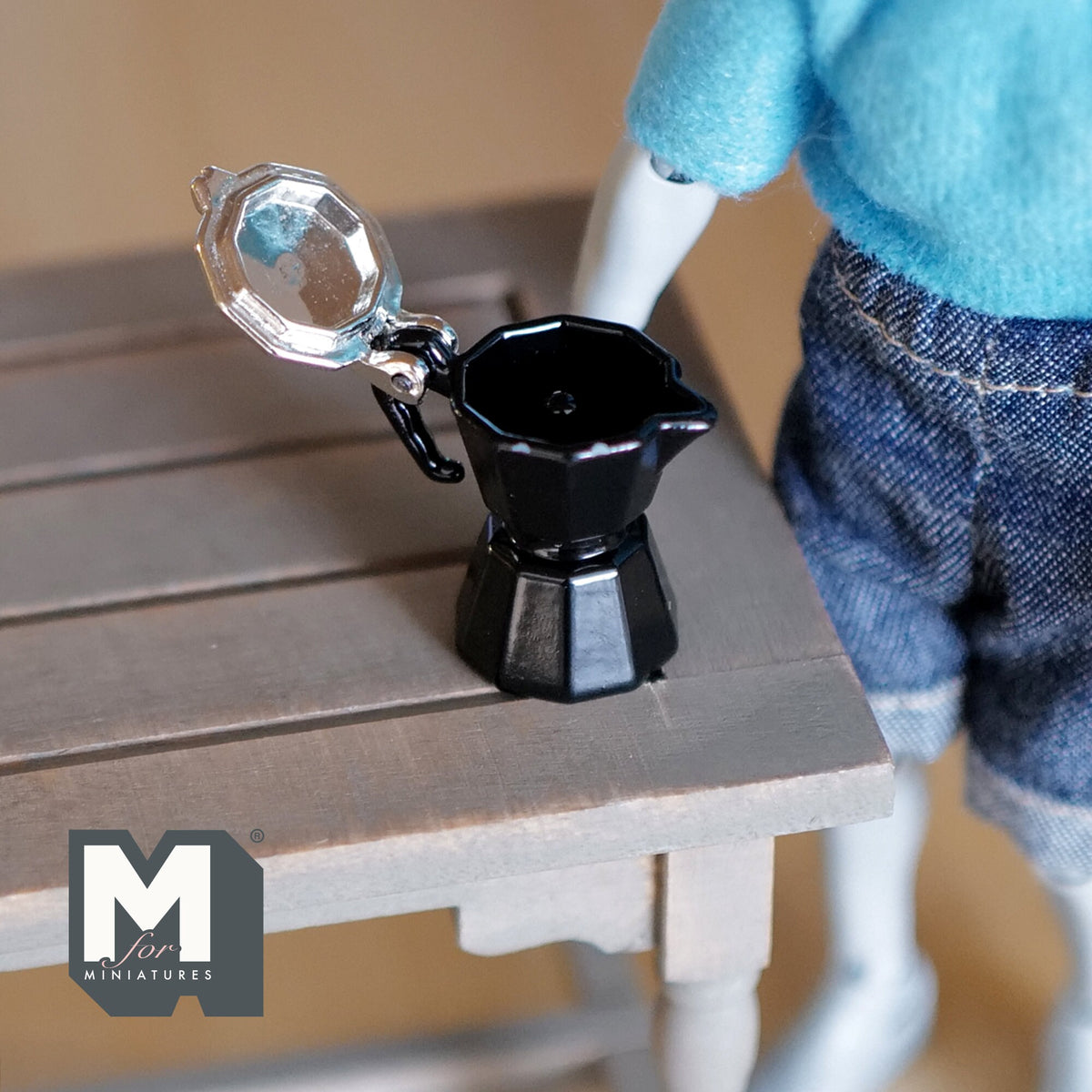 1:12 Scale Miniature Stovetop Coffee Maker, Silver Lid, 1-3/16 inch tall, DIY Dollhouse Supply (metal) (black)
