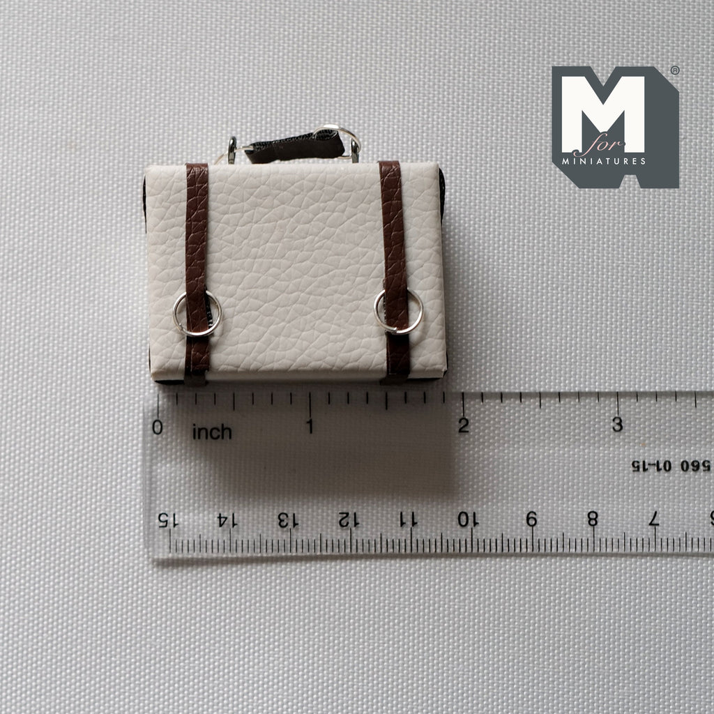 1:12 Scale Miniature Faux Leather Suitcase with Straps and Handle, 1-9/16 inch tall, DIY Dollhouse Supply (white)