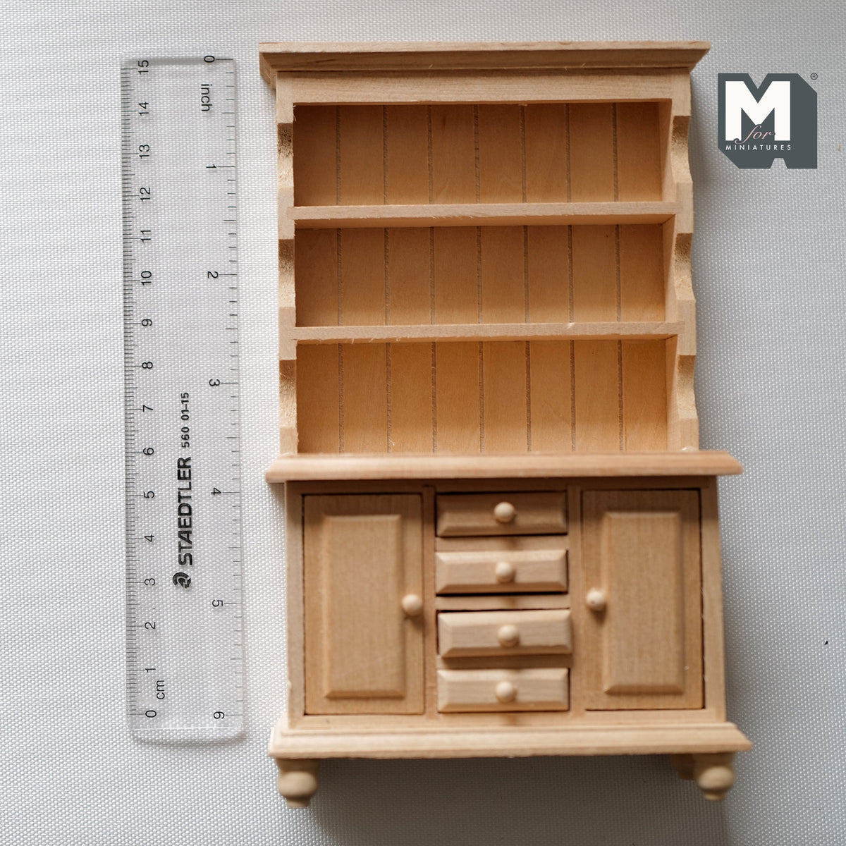 1:12 Scale Miniature Unpainted Wood Kitchen Hutch, 2 Doors and 3 Drawers, 6-5/8 inch tall, DIY Dollhouse Supply
