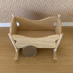 1:12 Scale Miniature Unpainted Wood Rocking Baby Cradle, Shaped Sides, 3-1/4 inch long, DIY Dollhouse Supply