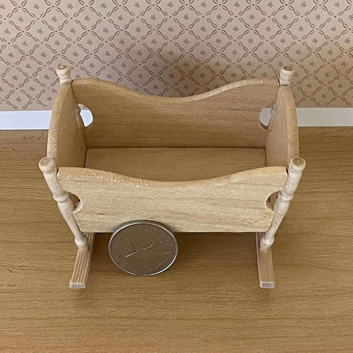 1:12 Scale Miniature Unpainted Wood Rocking Baby Cradle, Shaped Sides, 3-1/4 inch long, DIY Dollhouse Supply