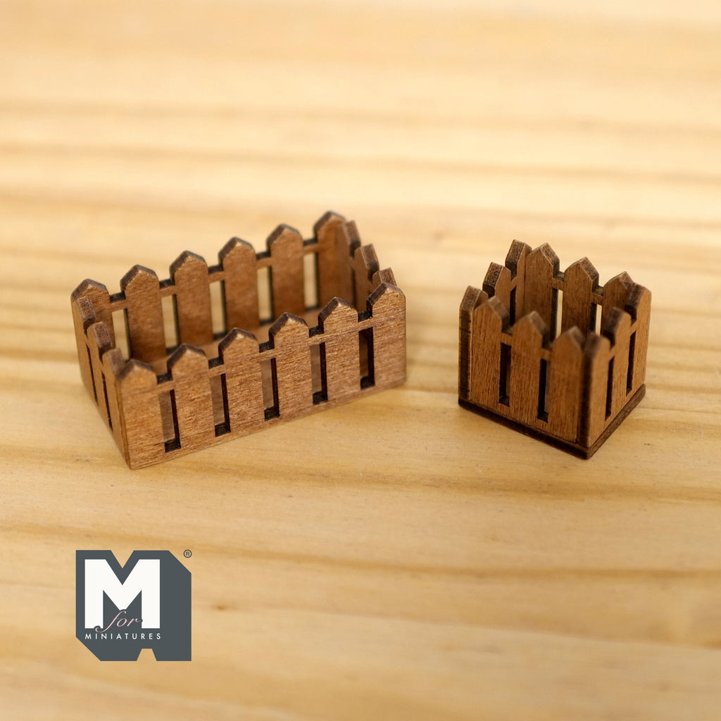 1:12 Scale Miniature Wood Picket Planter Boxes, Square and Rectangular, Set of 2, 1-15/16 inch long, DIY Dollhouse Supply