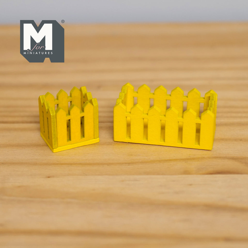 1:12 Scale Miniature Wood Picket Planter Boxes, Square and Rectangular, Set of 2, 1-15/16 inch long, DIY Dollhouse Supply (yellow)