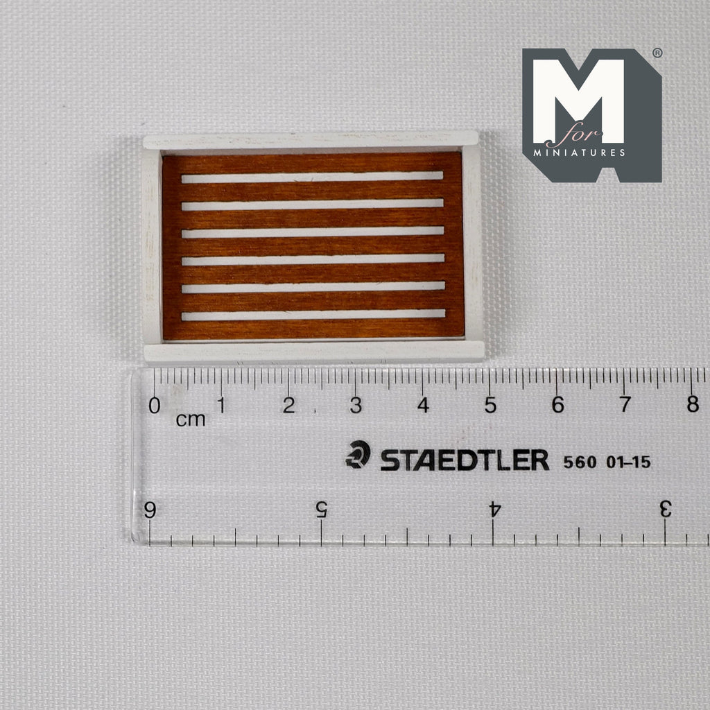 1:12 Scale Miniature Wood Serving Tray with Handles and Slatted Insert, 1-15/16 inch wide, DIY Dollhouse Supply (white)