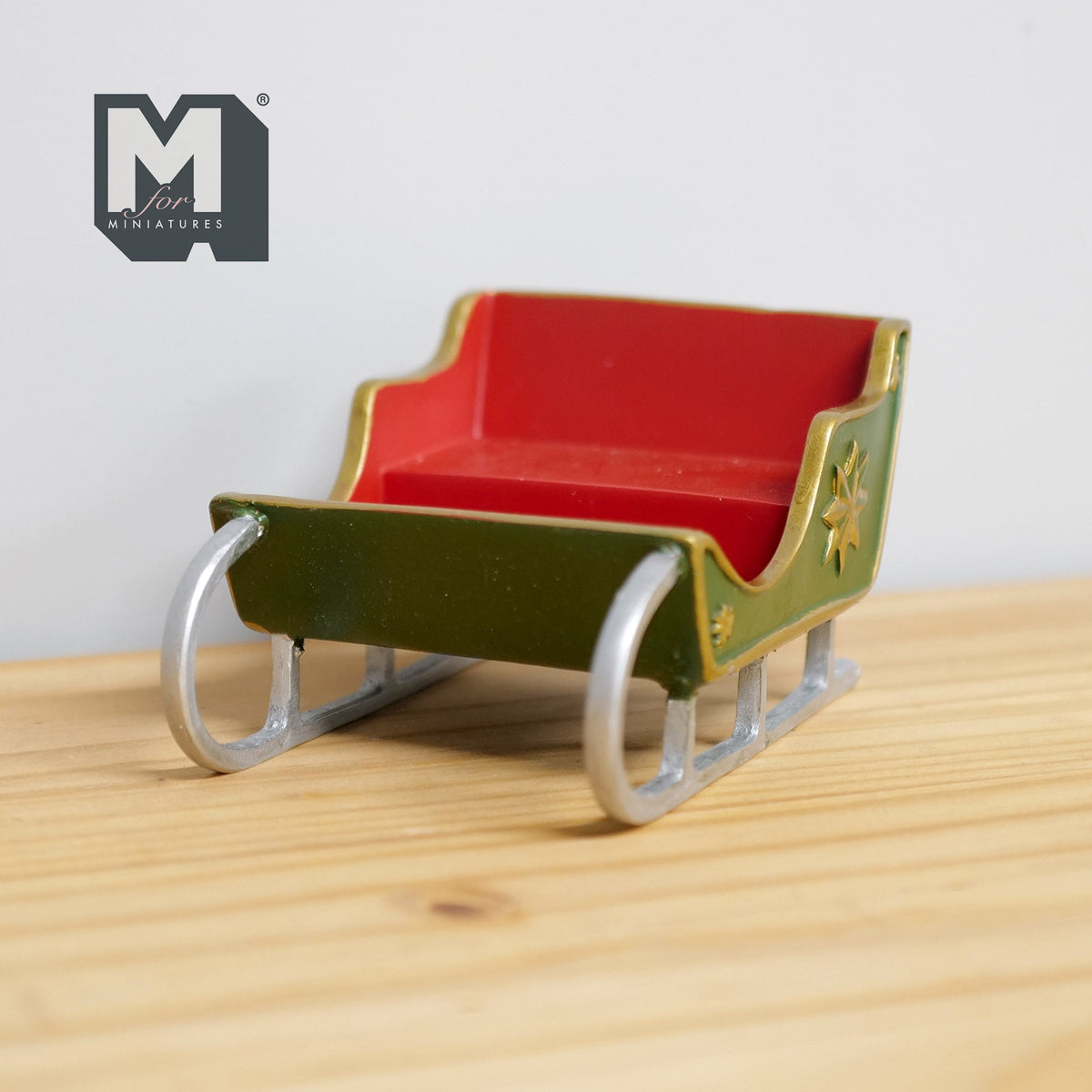 1:12 Scale Miniature Christmas Santa Sleigh, Gold Trim and Red Seat, 5-3/8 inch long, DIY Dollhouse Supply (cast resin)