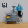 1:12 Scale Miniature Old Style Kitchen Range Stove with Chimney, Fixed Doors, 4-13/16 inch tall, DIY Dollhouse Supply (cast resin) (gray)
