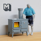 Cuisinière miniature de style ancien à l’échelle 1:12 avec cheminée, portes fixes, hauteur de 4 13/16 pouces, accessoire pour maison de poupée à fabriquer soi-même (résine moulée) (gris)