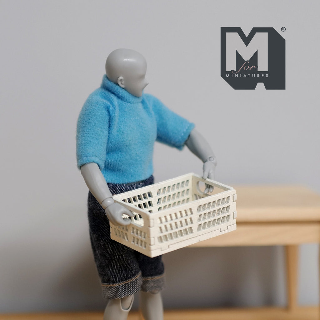 1:12 Scale Miniature Ventilated Storage Crate, Open Grid Sides, 11/16 inch tall, DIY Dollhouse Supply (cream)