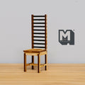 1:12 scale miniature unpainted wood ladder back dining chair with tall 10 slat back, shown on a wood surface