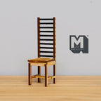 1:12 scale miniature unpainted wood ladder back dining chair with tall 10 slat back, shown on a wood surface
