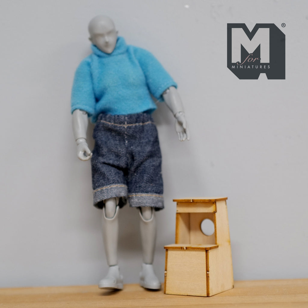 1:12 Scale Miniature Unpainted Wood Kitchen Step Stool, 2 Steps, 1-13/16 inch tall, DIY Dollhouse Supply
