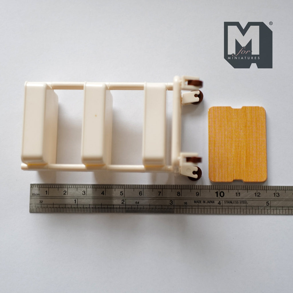 1:12 Scale Miniature Rolling Utility Cart with 2 Wood Covers, 3 Tiers, 3-5/8 inch tall, DIY Dollhouse Supply (white)