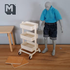 1:12 Scale Miniature Rolling Utility Cart with 2 Wood Covers, 3 Tiers, 3-5/8 inch tall, DIY Dollhouse Supply (white)