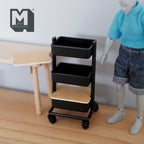 1:12 Scale Miniature Rolling Utility Cart with 2 Wood Covers, 3 Tiers, 3-5/8 inch tall, DIY Dollhouse Supply (black)