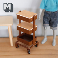 Miniature Utility Cart with 3 Shelves and 2 Covers Basket 1:12 Scale Workshop Trolley Cart Mechanic's Garage Mobile Cart(plastic) brown G102