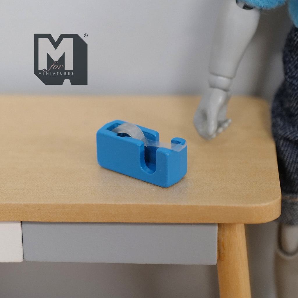 1:12 Scale Miniature Metal Tape Dispenser with Real Tape Roll, 11/16 inch long, DIY Dollhouse Supply (blue)