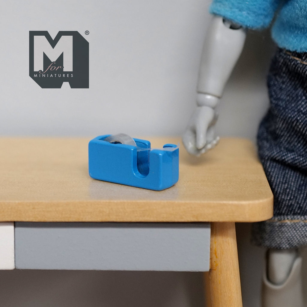 1:12 Scale Miniature Metal Tape Dispenser with Real Tape Roll, 11/16 inch long, DIY Dollhouse Supply (blue)