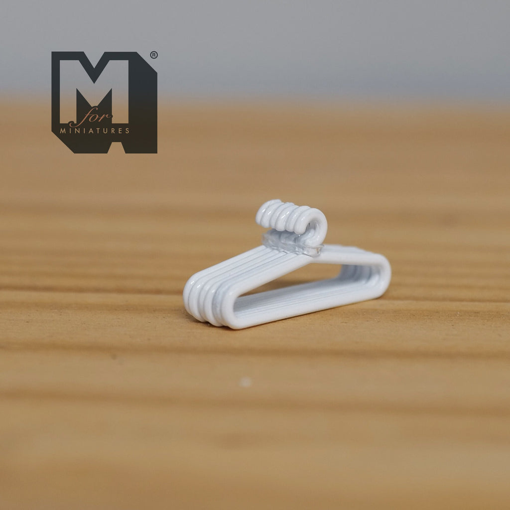 1:12 Scale Miniature Metal Clothes Hangers, Set of 6, 1 inch wide, DIY Dollhouse Supply (white)