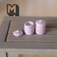 Miniature Ceramic Jars and Lids 1:12 Scale Dollhouse Kitchen Containers Set of 2 (pink) - G027