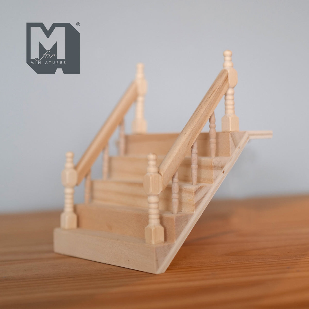 1:12 Scale Miniature Unfinished Dollhouse Entryway Steps with Handrails, 5 Steps, 2-7/8 inch high