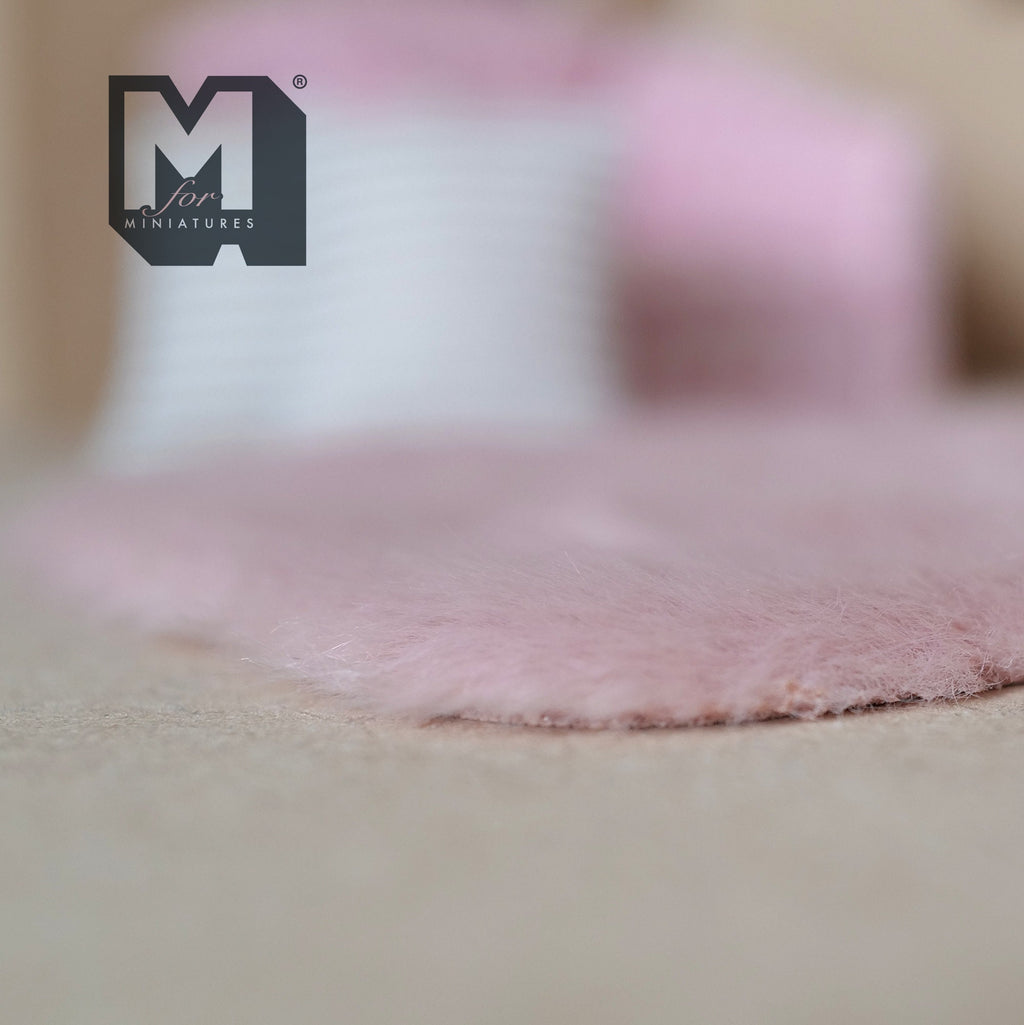1:12 Scale Miniature Faux Sheepskin Rug, Rectangular, 6-1/2 inch long, DIY Dollhouse Supply (pink)