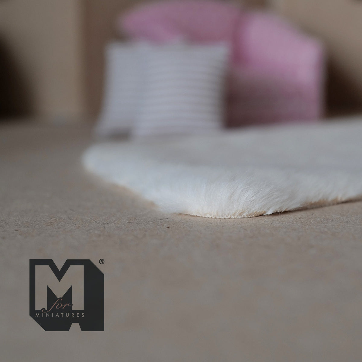 1:12 Scale Miniature Faux Sheepskin Rug, Rectangular with Rounded Corners, 6-1/2 inch long, DIY Dollhouse Supply (cream)