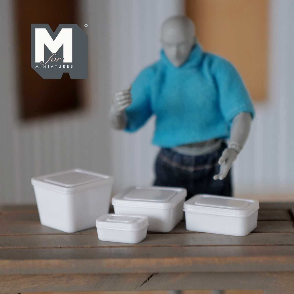 1:12 Scale Miniature Food Containers with Lids, Set of 4, 1 inch long, DIY Dollhouse Supply (white)