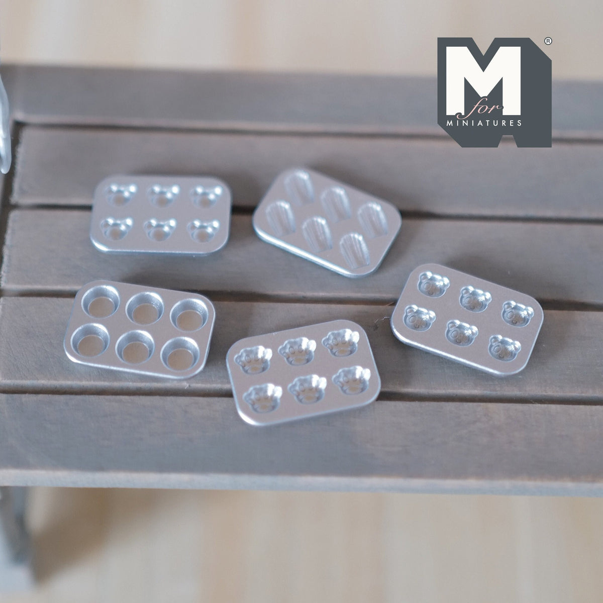 1:12 Scale Miniature Baking Molds, Bear, Panda, Paw, Tart and Shell, Set of 5, 13/16 inch long, DIY Dollhouse Supply (white)