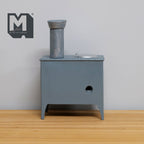 Cuisinière miniature de style ancien à l’échelle 1:12 avec cheminée, portes fixes, hauteur de 4 13/16 pouces, accessoire pour maison de poupée à fabriquer soi-même (résine moulée) (gris)