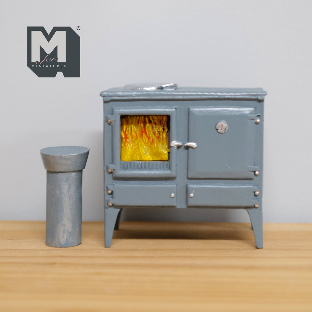 1:12 Scale Miniature Old Style Kitchen Range Stove with Chimney, Fixed Doors, 4-13/16 inch tall, DIY Dollhouse Supply (cast resin) (gray)